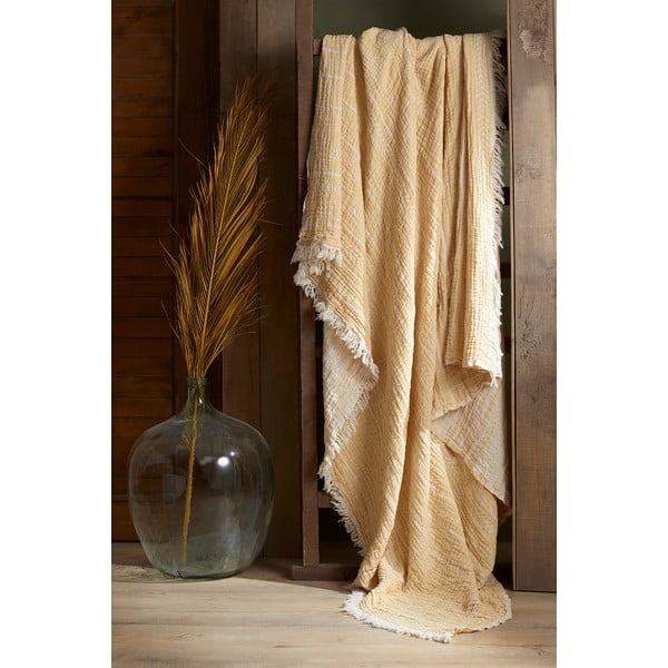 Žltá mušelínová prikrývka na dvojlôžko 220x240 cm Etno - Mijolnir-image-2