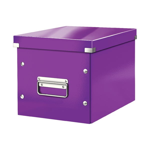 Fialový kartónový úložný box s vekom Click&amp;Store - Leitz