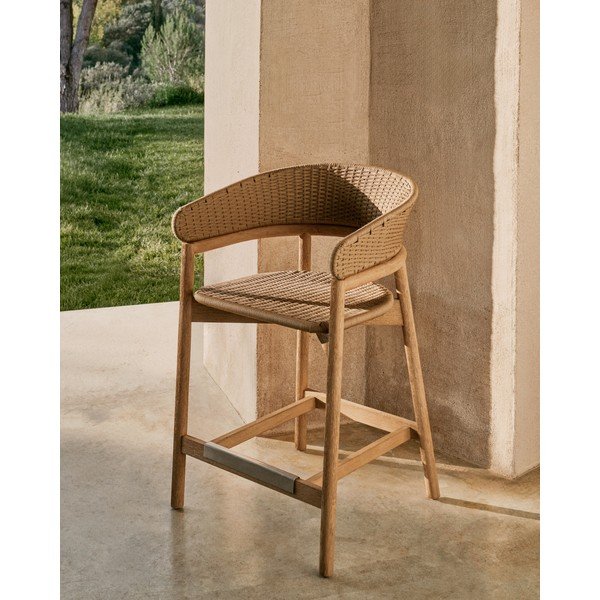 Drevená záhradná barová stolička v prírodnej farbe Arinella – Kave Home-image-1