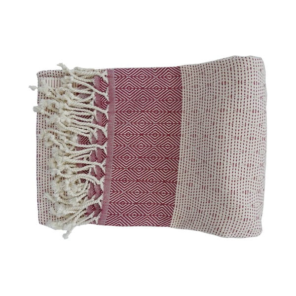 Červeno-biela ručne tkaná osuška z prémiovej bavlny Nefes, 100 × 180 cm