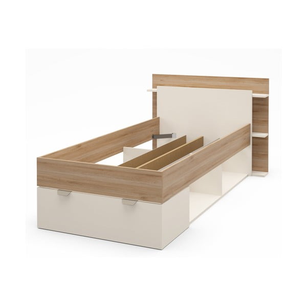 Jednolôžková posteľ v dekore duba s úložným priestorom bez roštu v bielo-prírodnej farbe 90x200 cm Albo – Marckeric-image-2