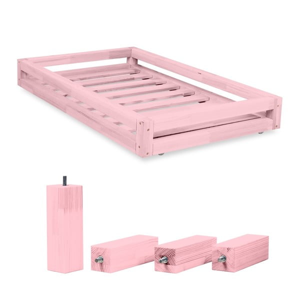 Set ružovej zásuvky pod posteľ a 4 predĺžených nôh Benlemi, pre posteľ 90 x 200 cm
