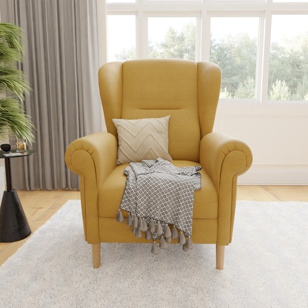 Žlté kreslo ušiak Swan – Ropez-image-1