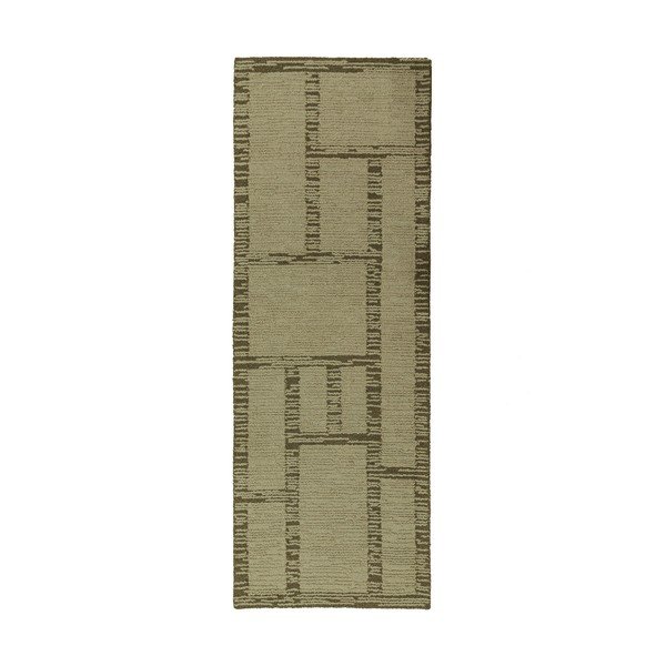 Zelený ručne tkaný vlnený behúň 80x230 cm Harris Modula Wool – Flair Rugs