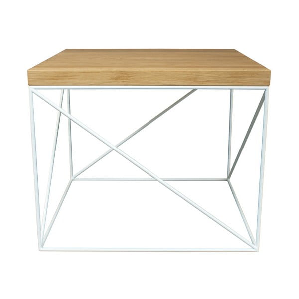 Biely konferenčný stolík s doskou z dubového dreva Take Me HOME Hamburg, 53 × 53 cm