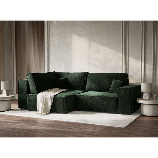 Tmavozelená ženilková rozkladacia/s úložným priestorom rohová pohovka (ľavý roh/do L) Tonga – Maison de Rêve-image-4