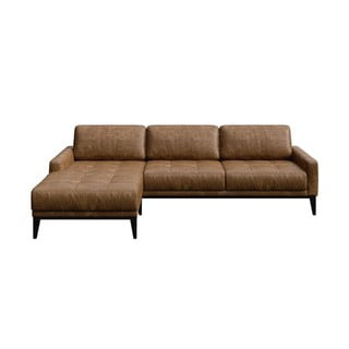 Koňakovohnedá kožená rohová pohovka MESONICA Musso Tufted, ľavý roh