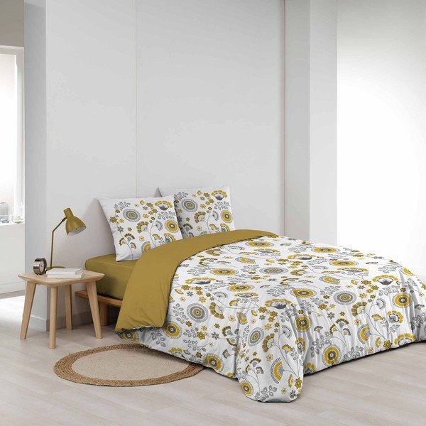 Okrovožlto-biele predĺžené mušelínové obliečky na dvojlôžko 260x240 cm Garancia – douceur d'intérieur-image-1