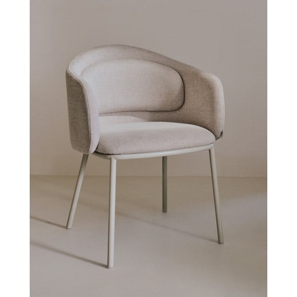 Béžové čalúnené jedálenské kreslo s podrúčkami Minda – Kave Home-image-1