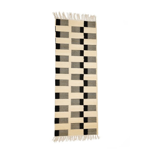 Čierno-biely bavlnený koberec Simla Geometrico, 140 × 70 cm