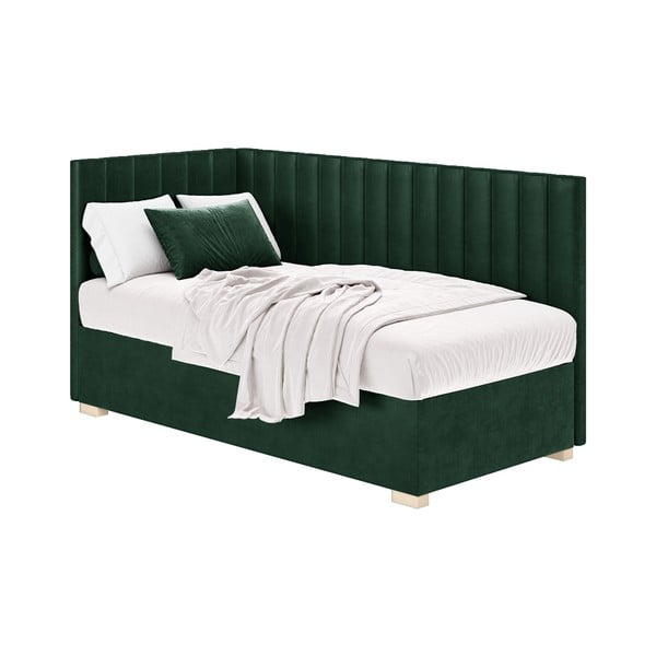 Tmavozelená rohová detská posteľ s úložným priestorom s matracom 90x200 cm Snugi – Ghado-image-2