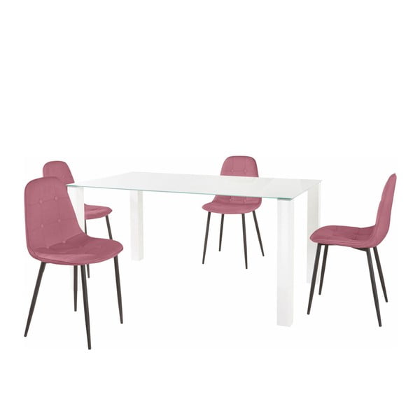 Sada jedálenského stola a 4 ružových stoličiek Støraa Dante, dĺžka stola 160 cm