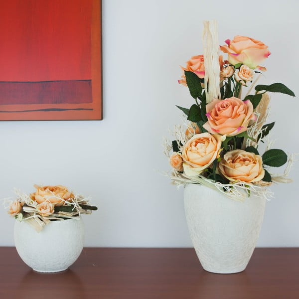 Kvetinová dekorácia od Aranžérie, sada kvetináčov s oranžovými ružami