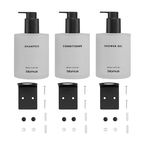 Biele nástenné sklenené dávkovače mydla v súprave 3 ks 350 ml Kirei – Blomus-image-4