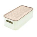 Biely úložný box s vekom z dreva paulownia iDesign Eco Handled, 21,3 x 43 cm