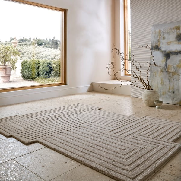 Béžový ručne tkaný vlnený koberec 120x170 cm Zen Rectangles – Flair Rugs-image-1