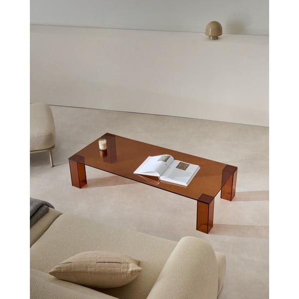 Hnedý sklenený konferenčný stolík 60x140 cm Adularia – Kave Home-image-1