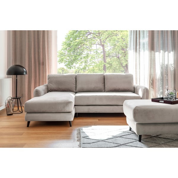 Béžová zamatová rohová pohovka s podnožkou Miuform Cosy Claire, ľavý roh-image-2