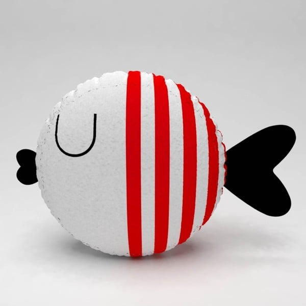 Biely vankúšik s červenými pruhmi Fishie, ⌀ 32 cm