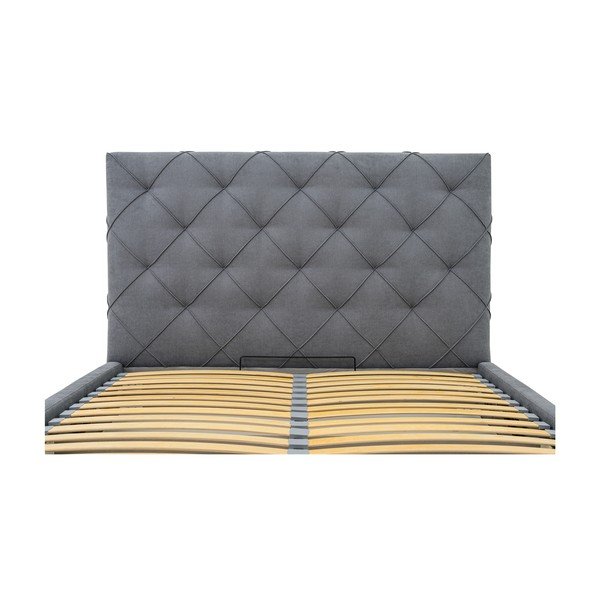 Sivá čalúnená dvojlôžková posteľ s úložným priestorom a roštom 140x190 cm Bee – Scandic-image-1