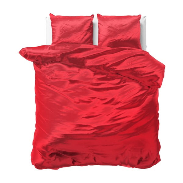 Červené obliečky zo saténového mikroperkálu na dvojlôžko Sleeptime, 240 × 220 cm