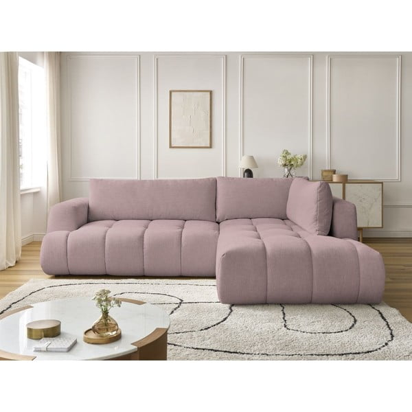 Ružová rozkladacia/s úložným priestorom rohová pohovka (pravý roh/do L) Fuji – Bobochic Paris-image-1