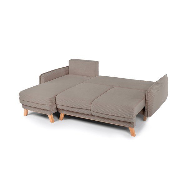 Taupe menčestrová rozkladacia/s úložným priestorom rohová pohovka Tori – Bonami Selection-image-3