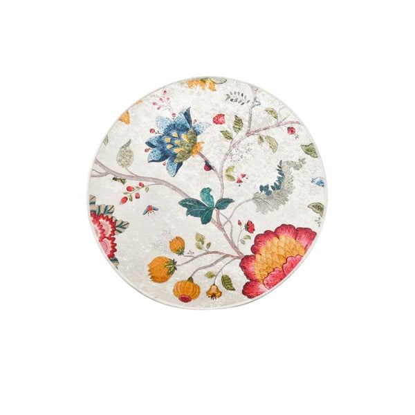 Sivá zamatová kúpeľňová predložka ø 140 cm Vintage Flower – Foutastic