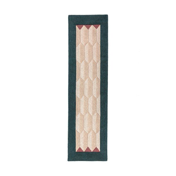 Ručne tkaný vlnený behúň v prírodnej farbe/zelenomodrý 60x230 cm Apex Border Wool – Flair Rugs