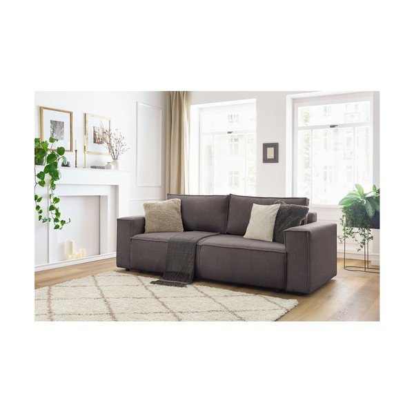 Taupe menčestrová rozkladacia pohovka 245 cm Nihad – Bobochic Paris-image-3