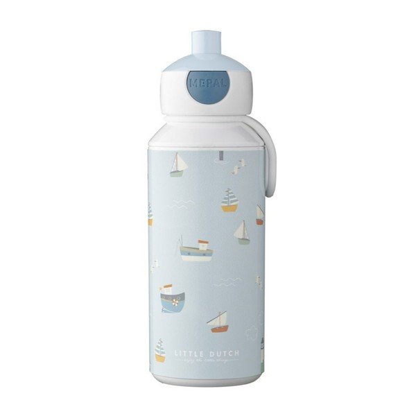 Biela/svetlomodrá plastová detská fľaša 400 ml Sailors Bay by Little Dutch – Mepal