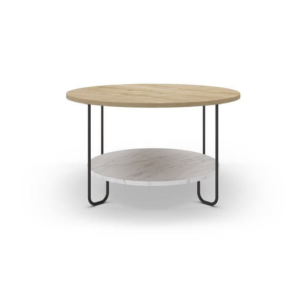 Okrúhly konferenčný stolík s doskou v dubovom dekore v prírodnej farbe ø 80 cm Tonka – Marckeric-image-3