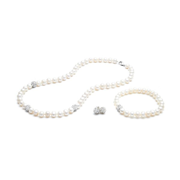 Sada náhrdelníka, náušníc a náramku z riečnych perál GemSeller Verna, biele perly
