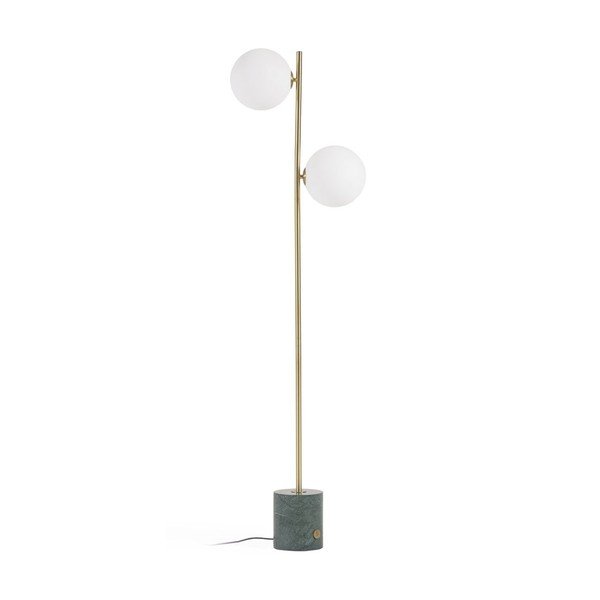 Stojacia lampa v zeleno-zlatej farbe so skleneným tienidlom (výška 161 cm) Lonela - Kave Home