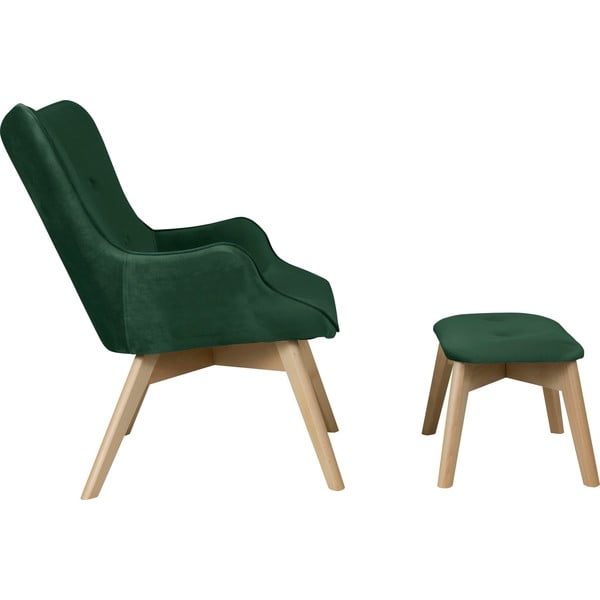Tmavozelené zamatové kreslo s podnožkou Niko – Ropez-image-3