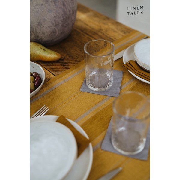 Ľanový obrus 140x140 cm Amber Bronze Stripes – Linen Tales-image-1