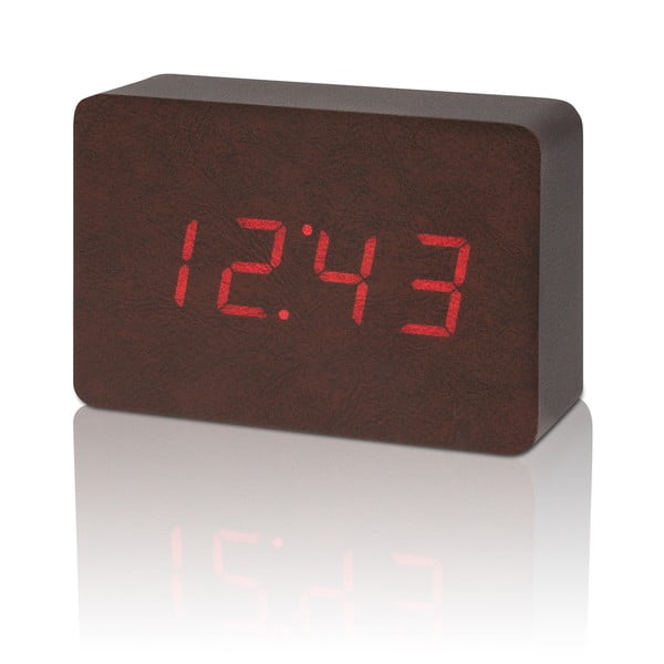 Tmavohnedý budík s červeným LED displejom Gingko Brick Click Clock