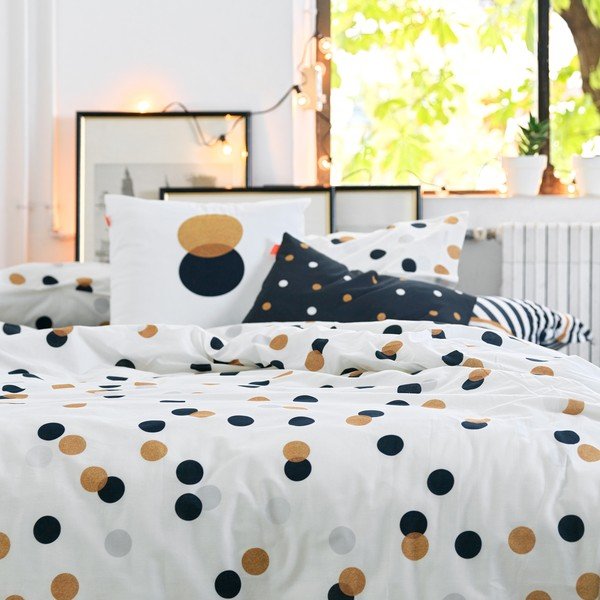 Biela bavlnená obliečka na perinu na jednolôžko 140x200 cm Golden dots – Blanc-image-2
