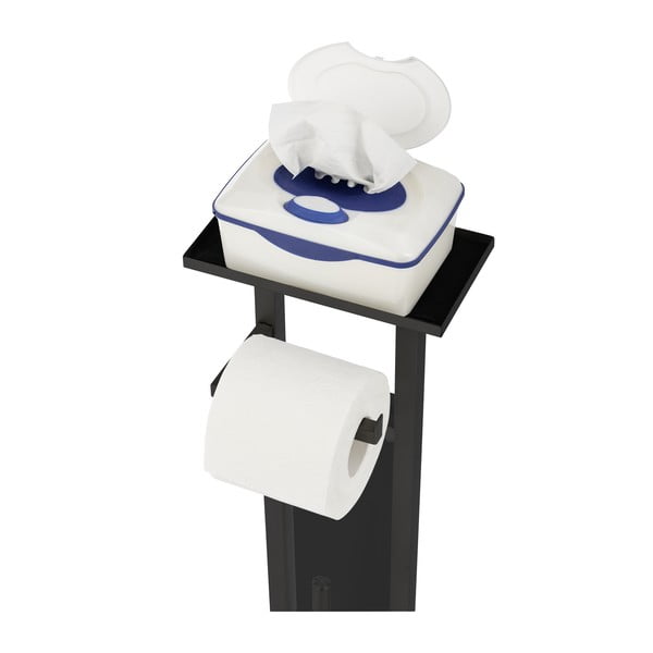 Čierny stojan na toaletný papier s kefou z nehrdzavejúcej ocele Debar – Wenko-image-3