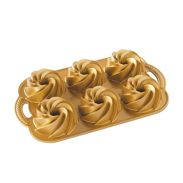 Forma na minibábovky v zlatej farbe Nordic Ware Mini Rondo, 950 ml