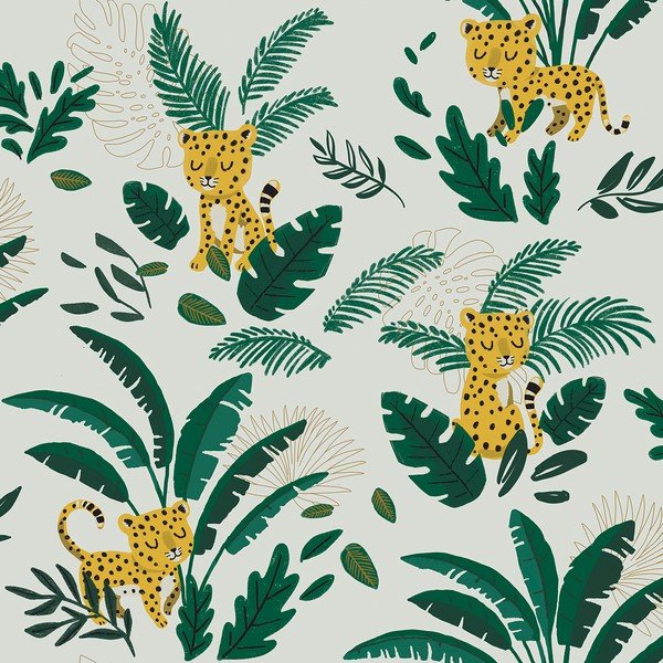 Detská tapeta 10 m x 50 cm Cheetah & Tropical Leaves – Lilipinso