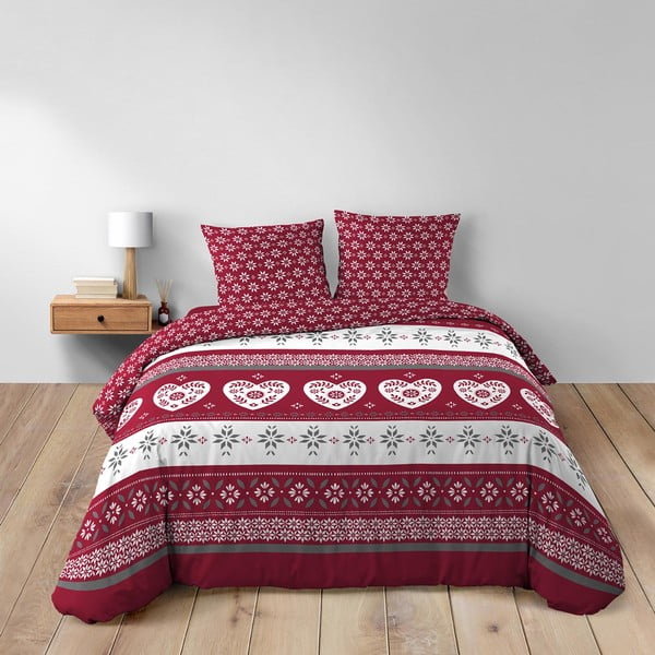 Červené predĺžené bavlnené obliečky na dvojlôžko 240x220 cm Alpage – douceur d'intérieur-image-1