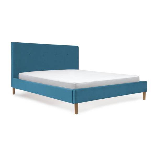 Modrá posteľ s prírodnými nohami Vivonita Kent, 140 × 200 cm