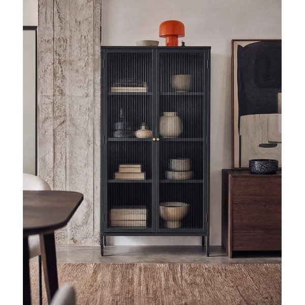 Tmavozelená kovová vitrína 90x190 cm Bronco – Unique Furniture-image-3
