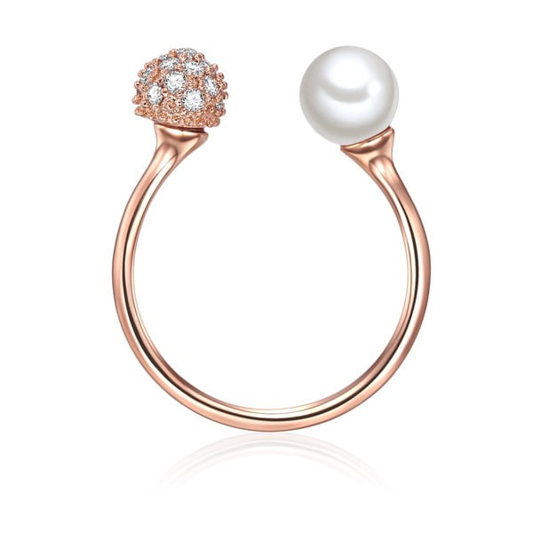 Prsteň vo farbe ružového zlata s bielou perlou Perldesse Perle, veľ. 58