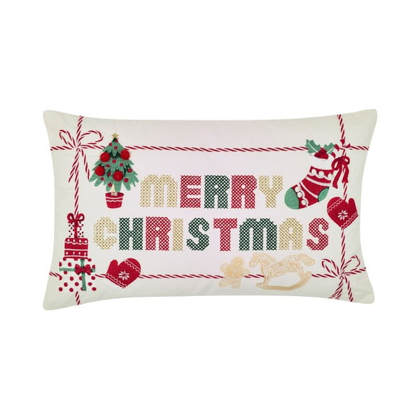 Bavlnený dekoračný vankúš s vianočným motívom 30x50 cm Merry Christmas Cross Stitch – Catherine Lansfield