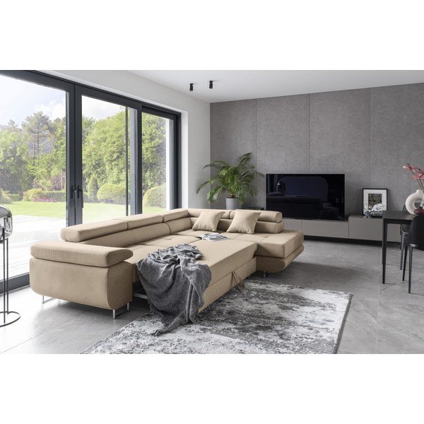 Béžová rozkladacia/s úložným priestorom rohová pohovka (pravý roh/do L) Anton – ELTAP-image-3