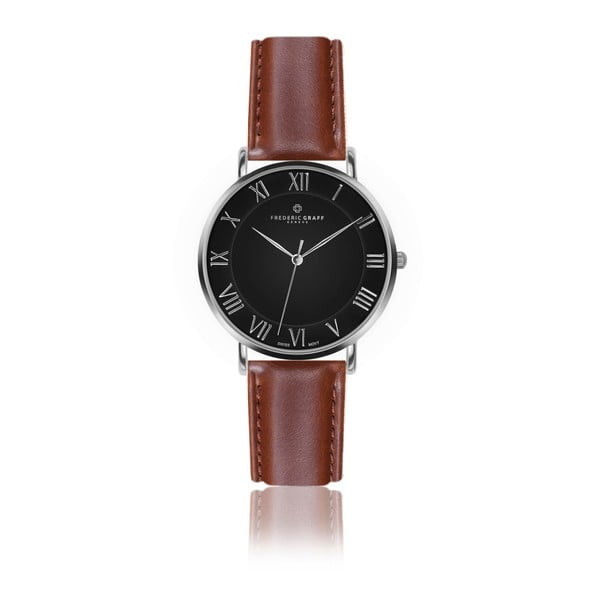Pánske hodinky s koňakovohnedým remienkom z pravej kože Frederic Graff Silver Dom Cognac Leather