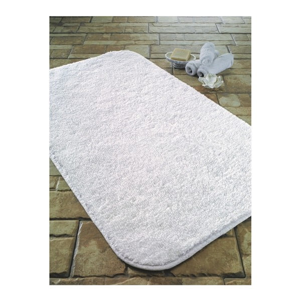 Biela bavlnená predložka do kúpeľne Confetti Calypso, 67 × 100 cm