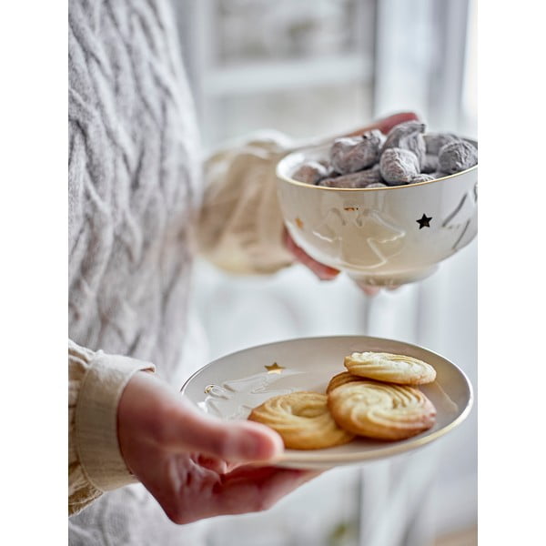 Biely dezertný kameninový tanier s vianočným motívom ø 16 cm Starry – Bloomingville-image-1